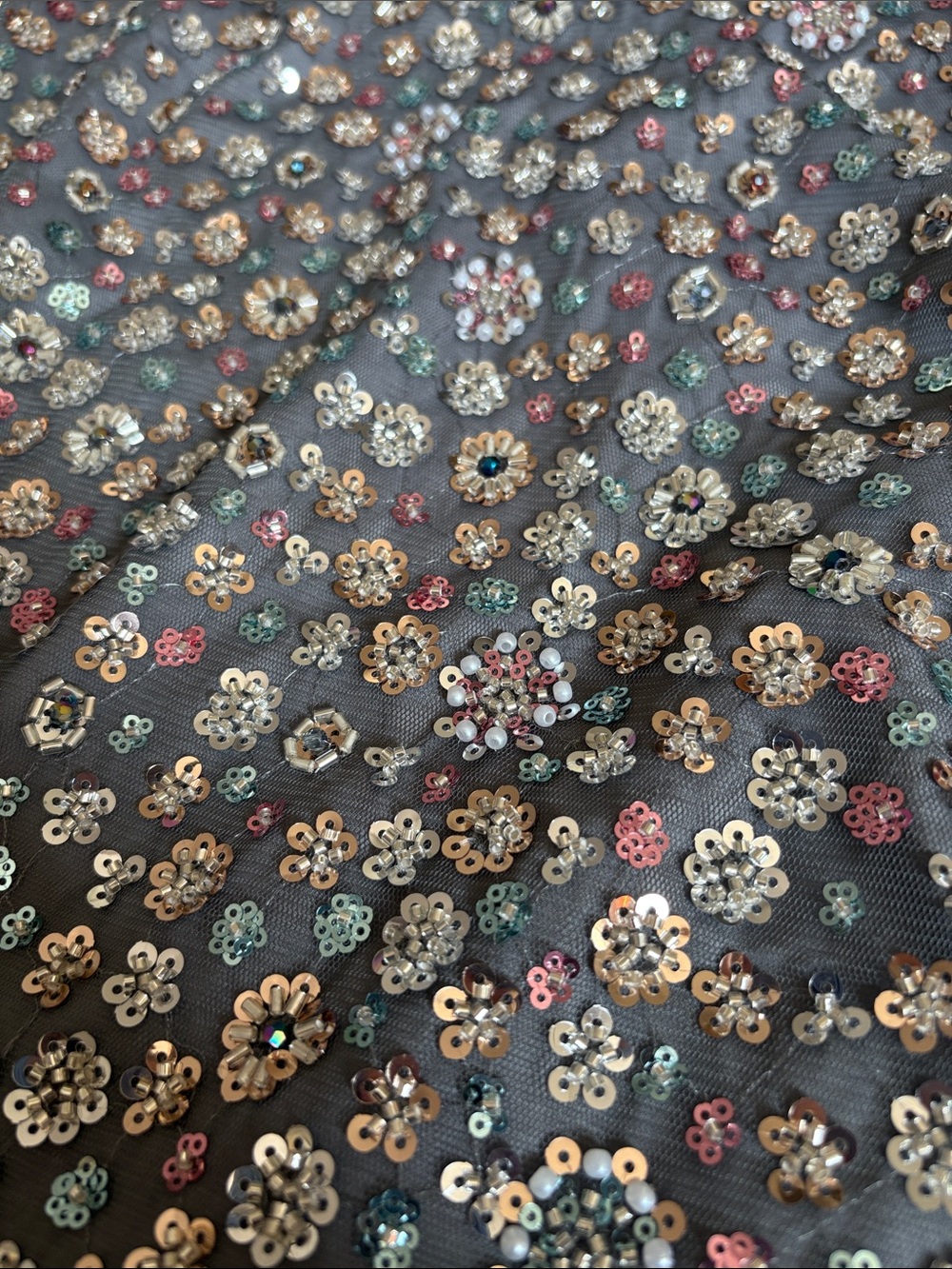 LOFT Gray Sequin Floral Mini Skirt